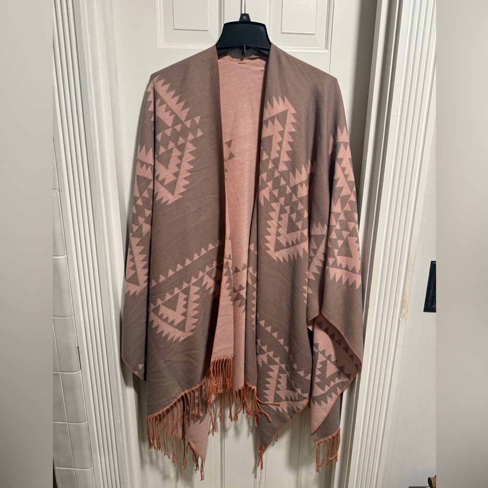Elegant Pink and Brown Geometric Women's Shawl